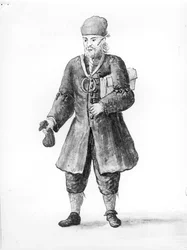 Židovský muž, Marco Alpron, z ‚The Clothes of the Venetians‘ (viz 188190 pro doprovodný text)